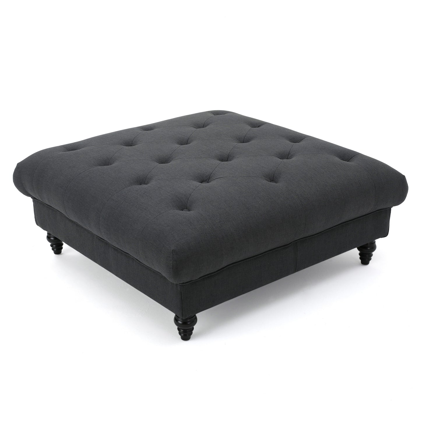 1st Choice Contemporary Living Room Fabric Tufted Ottoman in Dark Gray