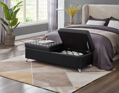 1st Choice Modern 56.7" Bed Bench with Storage Black Leather