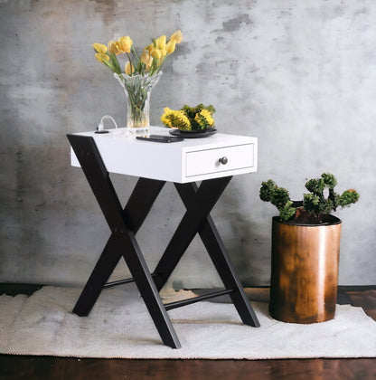 Fierce White and Black Accent Table with Built-in USB Port - 1st Choice Furniture Direct
