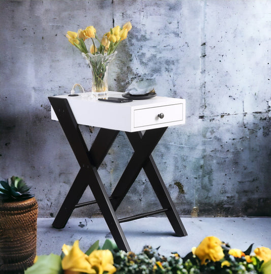 Fierce White and Black Accent Table with Built-in USB Port - 1st Choice Furniture Direct
