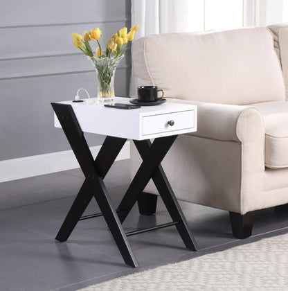 Fierce White and Black Accent Table with Built-in USB Port - 1st Choice Furniture Direct