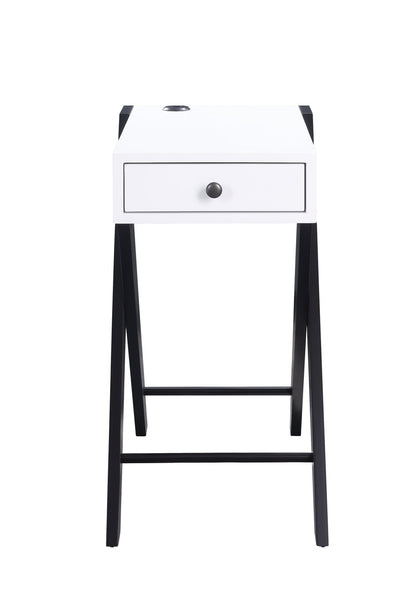 Fierce White and Black Accent Table with Built-in USB Port - 1st Choice Furniture Direct