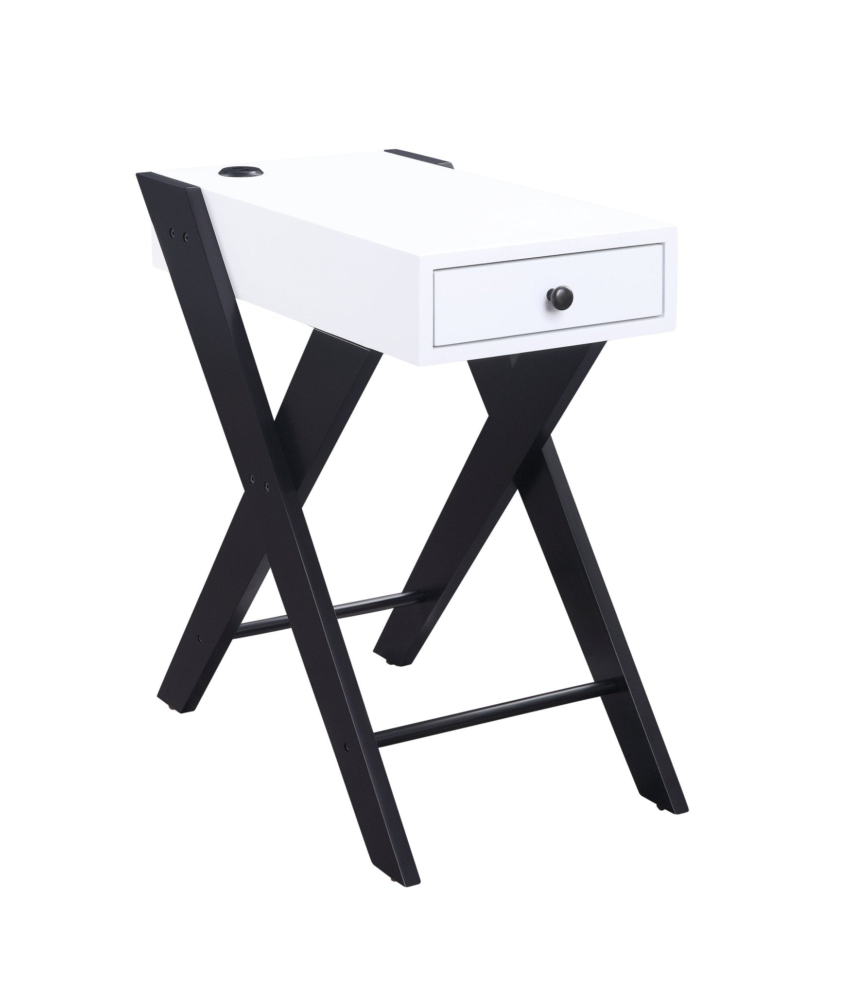Fierce White and Black Accent Table with Built-in USB Port - 1st Choice Furniture Direct