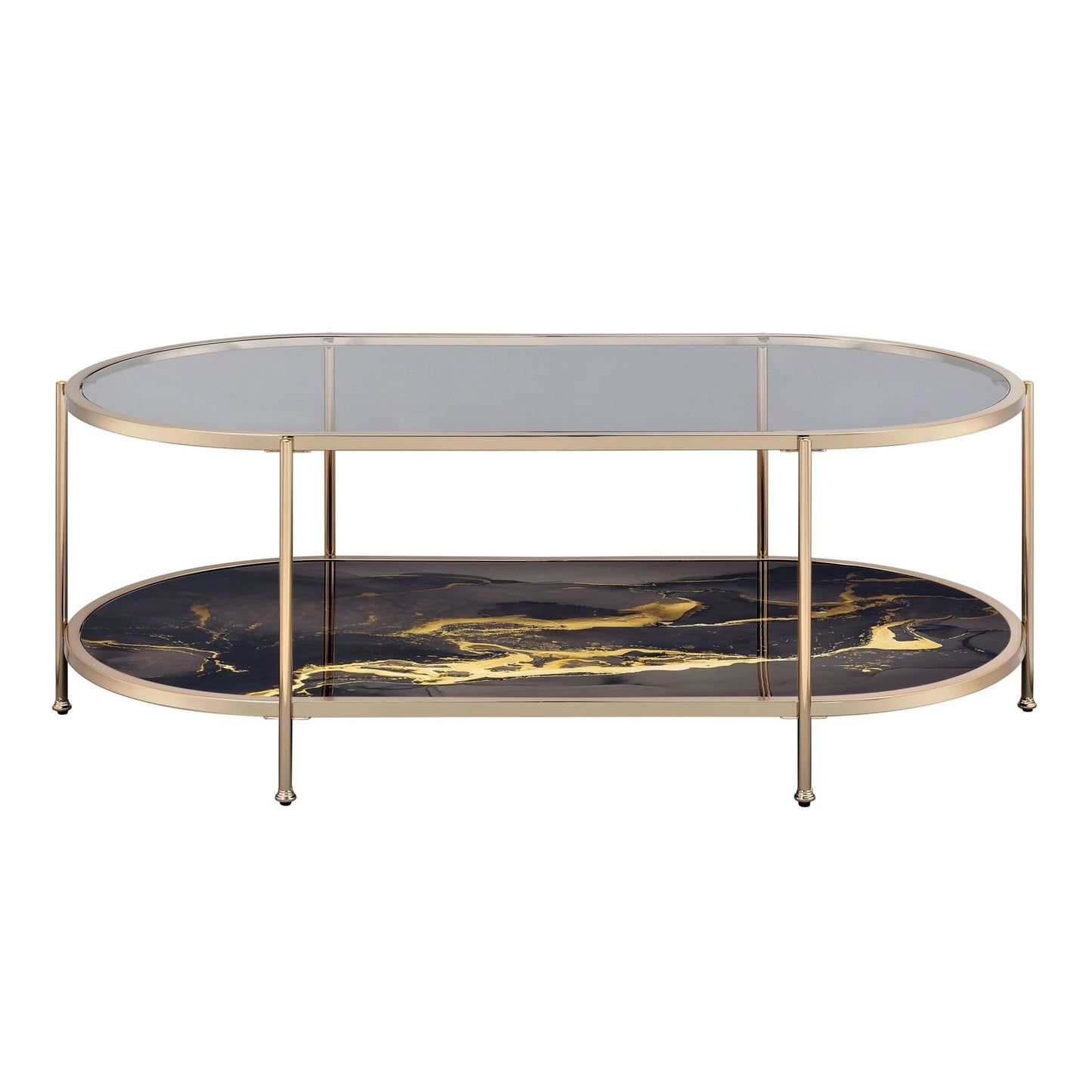Fiorella Black Marble Print, Glass & Champagne Finish Coffee Table - 1st Choice Furniture Direct