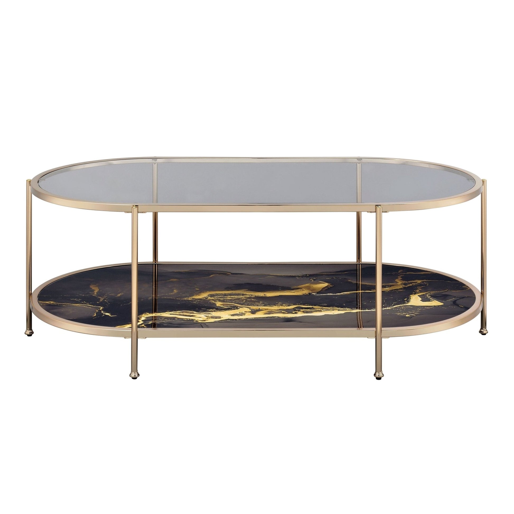 Fiorella Black Marble Print, Glass & Champagne Finish Coffee Table - 1st Choice Furniture Direct