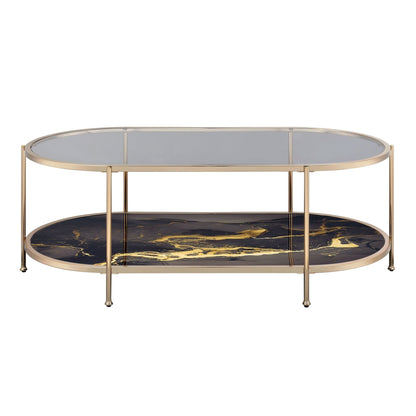 Fiorella Black Marble Print, Glass & Champagne Finish Coffee Table - 1st Choice Furniture Direct