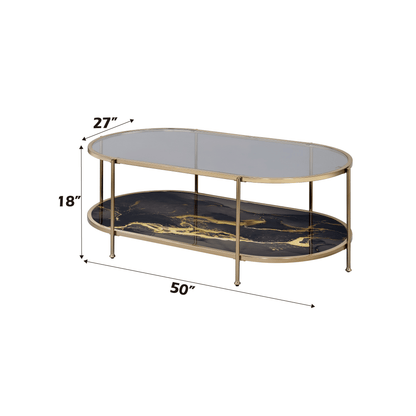 Fiorella Black Marble Print, Glass & Champagne Finish Coffee Table - 1st Choice Furniture Direct