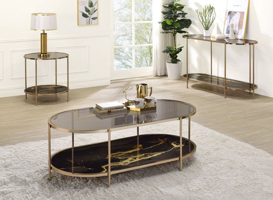 Fiorella Black Marble Print, Glass & Champagne Finish Coffee Table - 1st Choice Furniture Direct