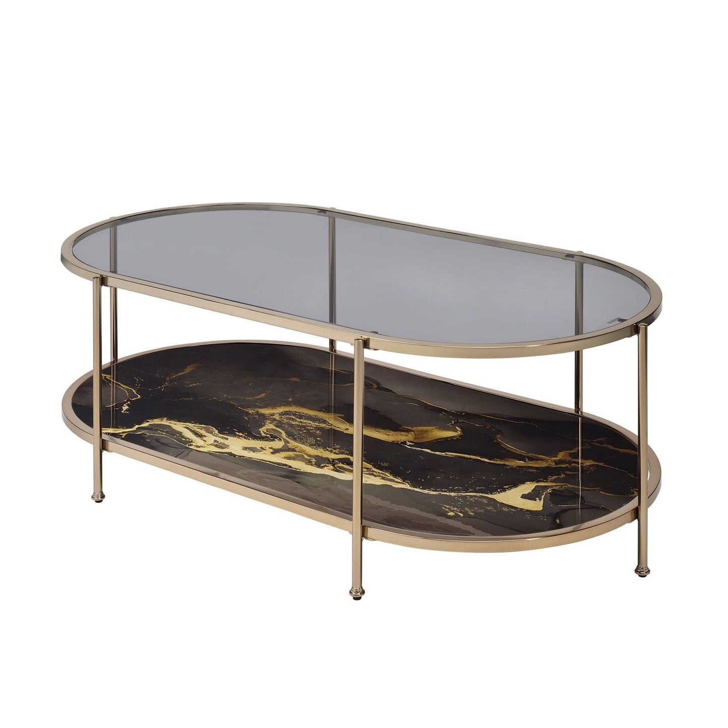 Fiorella Black Marble Print, Glass & Champagne Finish Coffee Table - 1st Choice Furniture Direct
