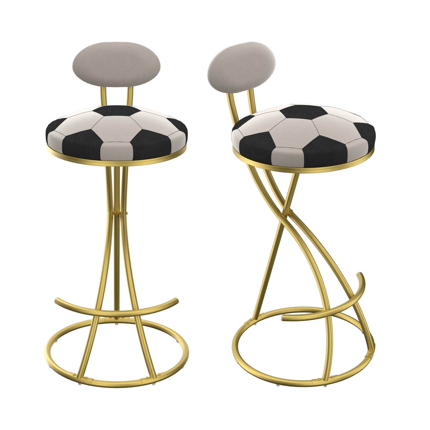 Football Print Bar Stools Set of 2 Upholstered Counter Height Barstool for Kitchen Island S - shaped Velvet Metal Dining Chairs (Gold Frame & Creamy White Back) - 1st Choice Furniture Direct