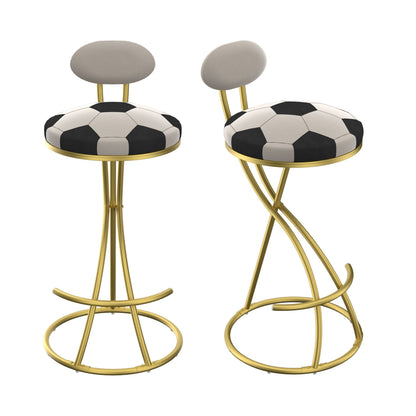 Football Print Bar Stools Set of 2 Upholstered Counter Height Barstool for Kitchen Island S - shaped Velvet Metal Dining Chairs (Gold Frame & Creamy White Back) - 1st Choice Furniture Direct