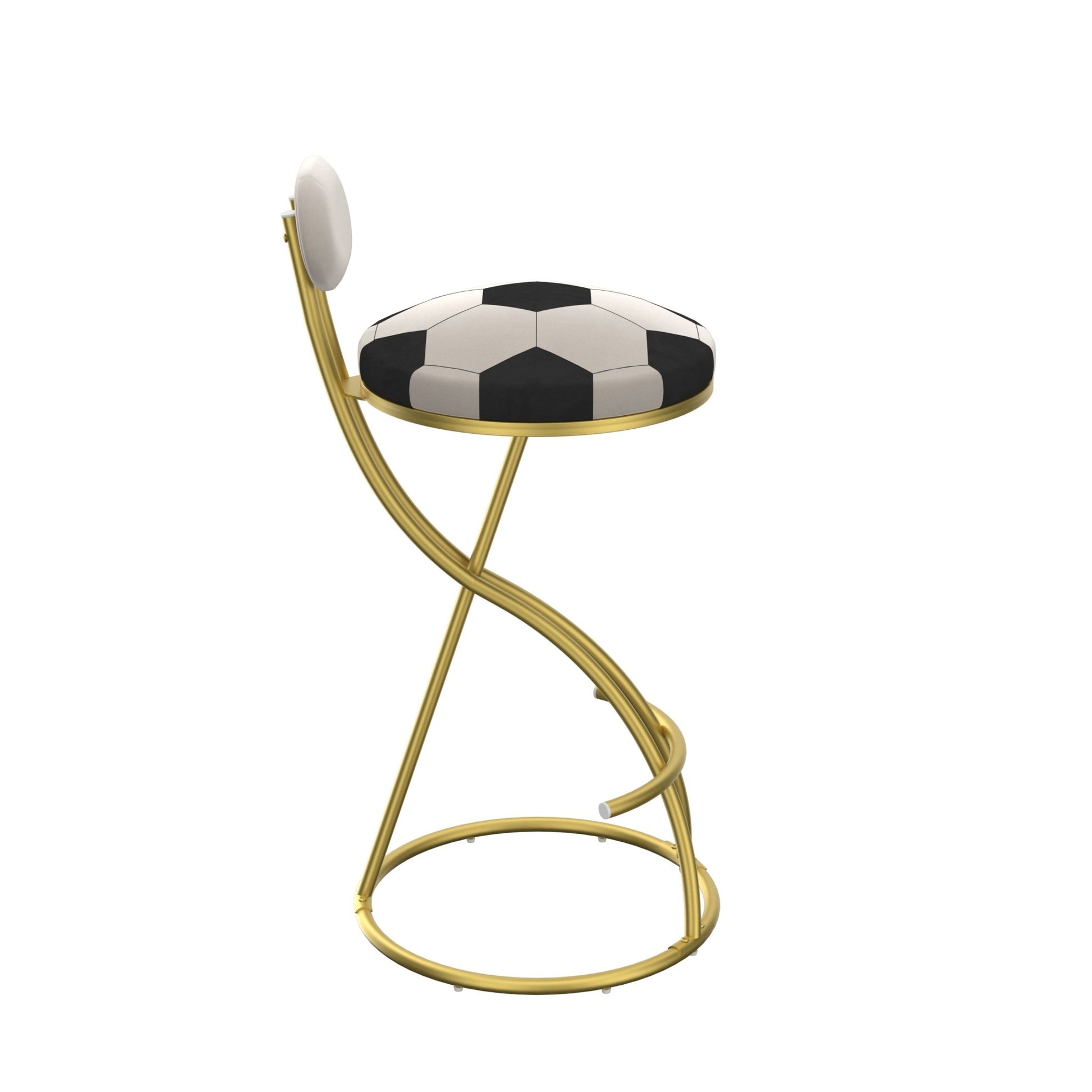 Football Print Bar Stools Set of 2 Upholstered Counter Height Barstool for Kitchen Island S - shaped Velvet Metal Dining Chairs (Gold Frame & Creamy White Back) - 1st Choice Furniture Direct