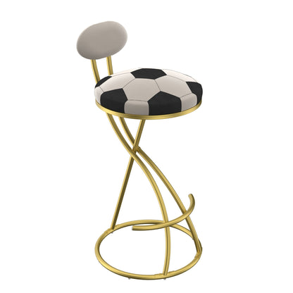 Football Print Bar Stools Set of 2 Upholstered Counter Height Barstool for Kitchen Island S - shaped Velvet Metal Dining Chairs (Gold Frame & Creamy White Back) - 1st Choice Furniture Direct
