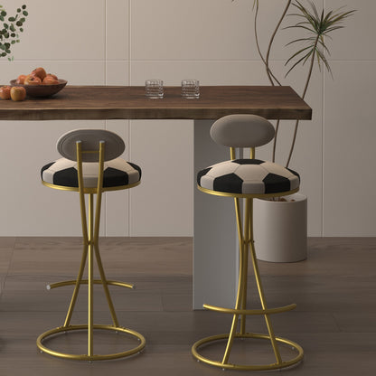 Football Print Bar Stools Set of 2 Upholstered Counter Height Barstool for Kitchen Island S - shaped Velvet Metal Dining Chairs (Gold Frame & Creamy White Back) - 1st Choice Furniture Direct