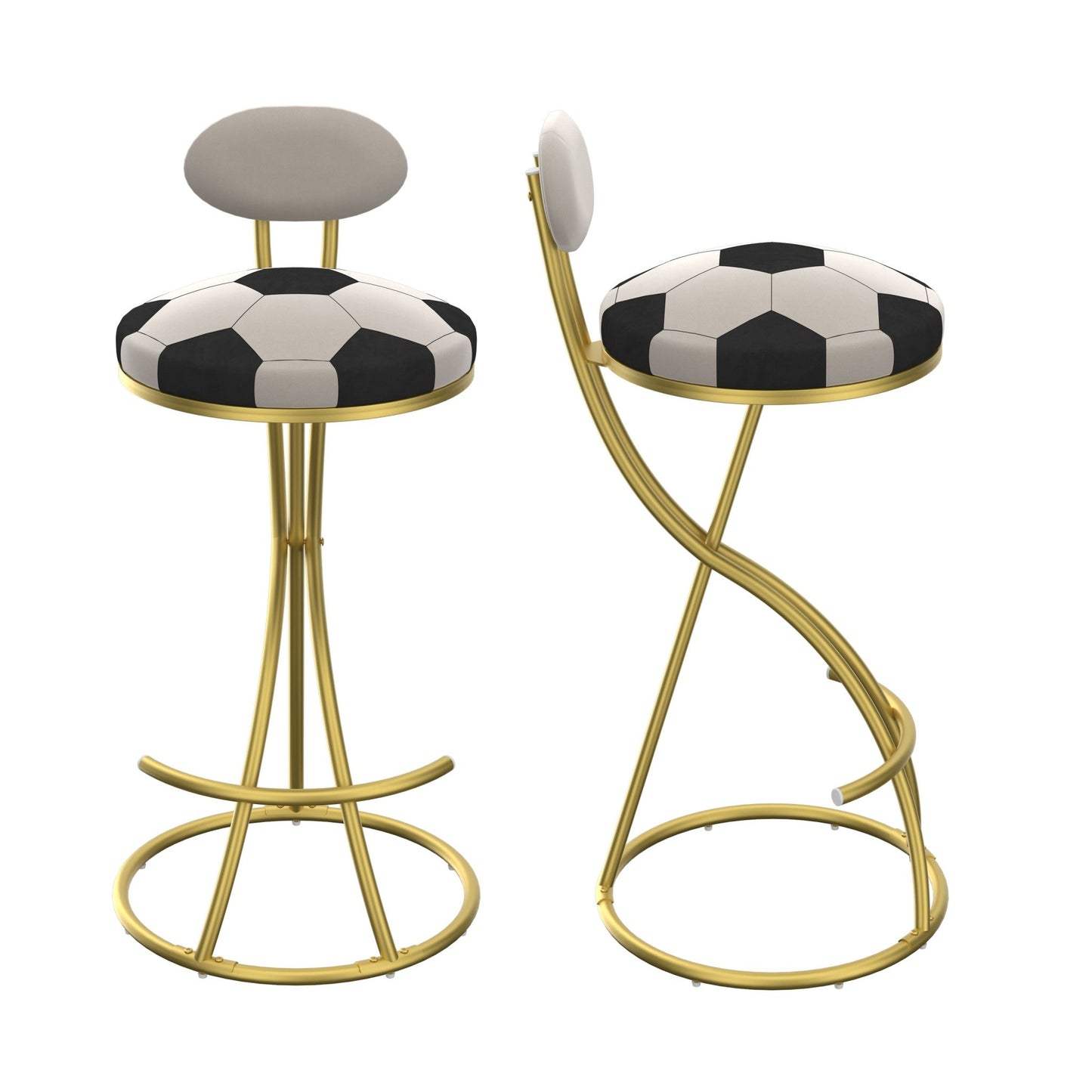 Football Print Bar Stools Set of 2 Upholstered Counter Height Barstool for Kitchen Island S - shaped Velvet Metal Dining Chairs (Gold Frame & Creamy White Back) - 1st Choice Furniture Direct