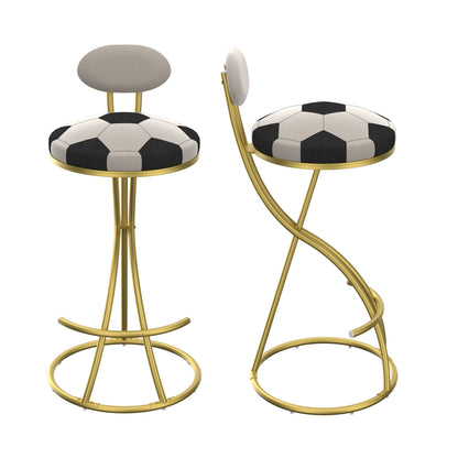 Football Print Bar Stools Set of 2 Upholstered Counter Height Barstool for Kitchen Island S - shaped Velvet Metal Dining Chairs (Gold Frame & Creamy White Back) - 1st Choice Furniture Direct