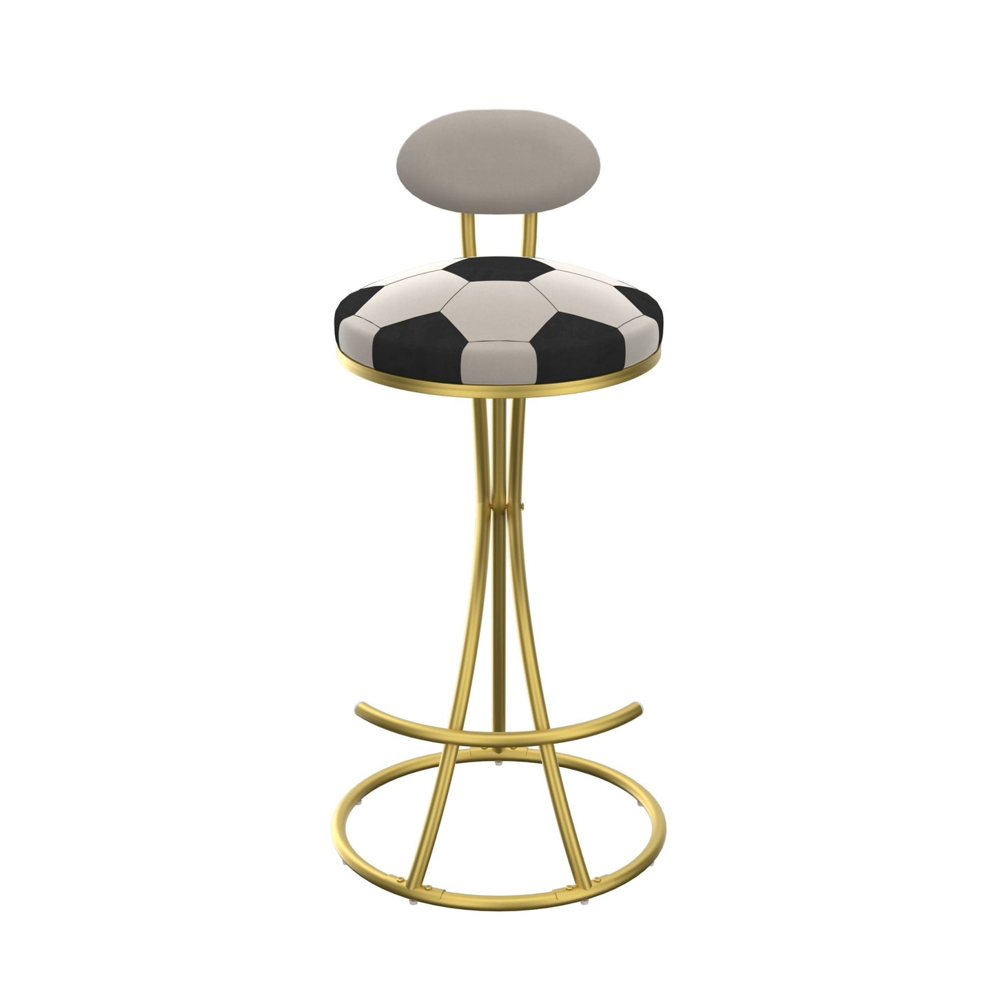 Football Print Bar Stools Set of 2 Upholstered Counter Height Barstool for Kitchen Island S - shaped Velvet Metal Dining Chairs (Gold Frame & Creamy White Back) - 1st Choice Furniture Direct
