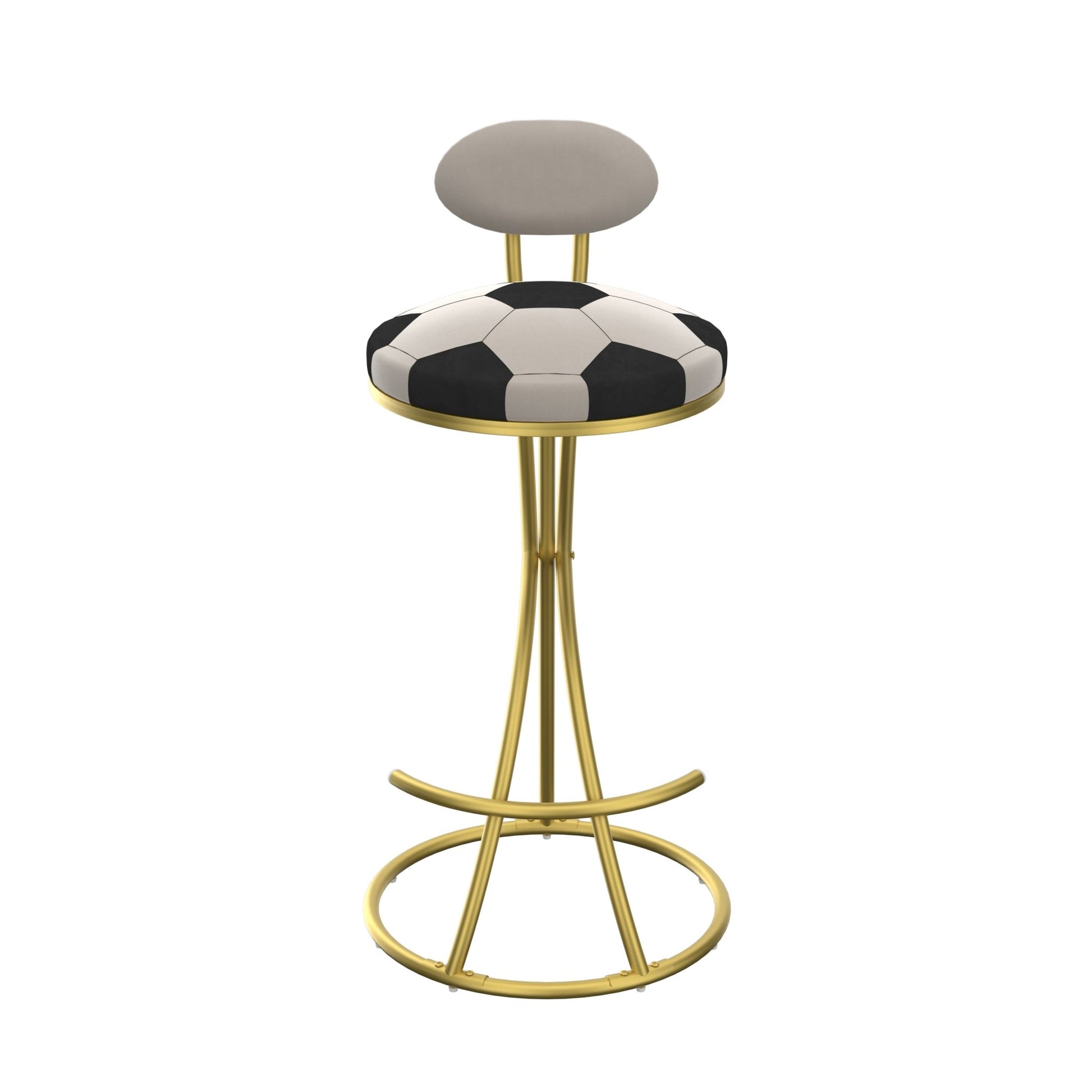 Football Print Bar Stools Set of 2 Upholstered Counter Height Barstool for Kitchen Island S - shaped Velvet Metal Dining Chairs (Gold Frame & Creamy White Back) - 1st Choice Furniture Direct