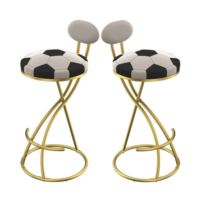 Football Print Bar Stools Set of 2 Upholstered Counter Height Barstool for Kitchen Island S - shaped Velvet Metal Dining Chairs (Gold Frame & Creamy White Back) - 1st Choice Furniture Direct