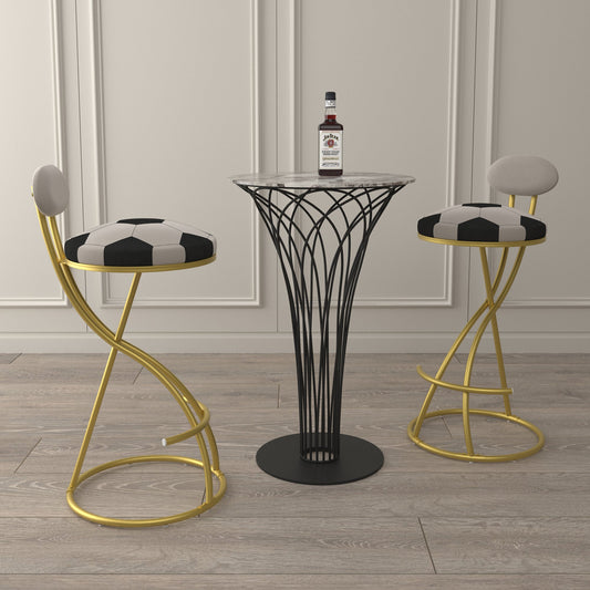 Football Print Bar Stools Set of 2 Upholstered Counter Height Barstool for Kitchen Island S - shaped Velvet Metal Dining Chairs (Gold Frame & Creamy White Back) - 1st Choice Furniture Direct