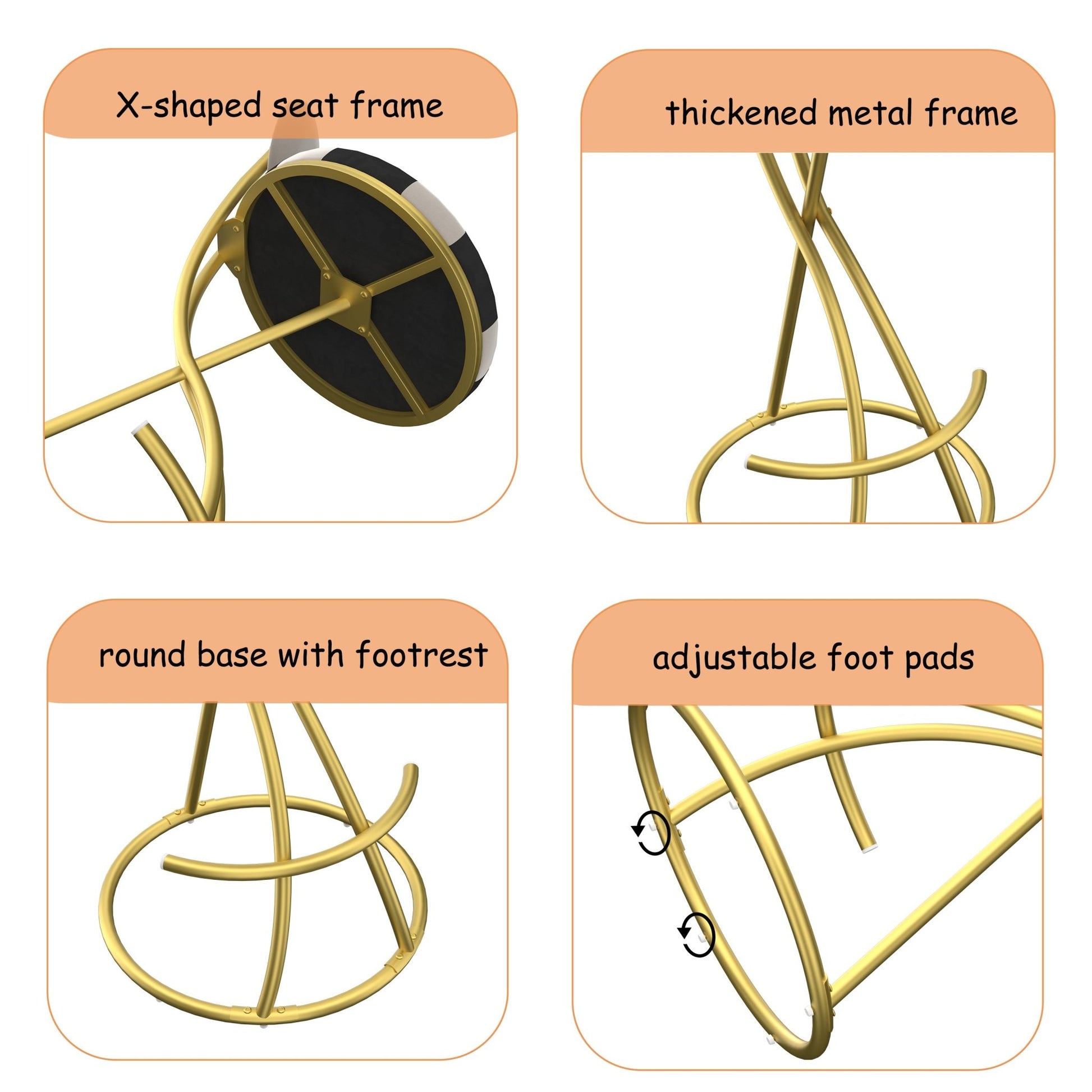 Football Print Bar Stools Set of 2 Upholstered Counter Height Barstool for Kitchen Island S - shaped Velvet Metal Dining Chairs (Gold Frame & Creamy White Back) - 1st Choice Furniture Direct