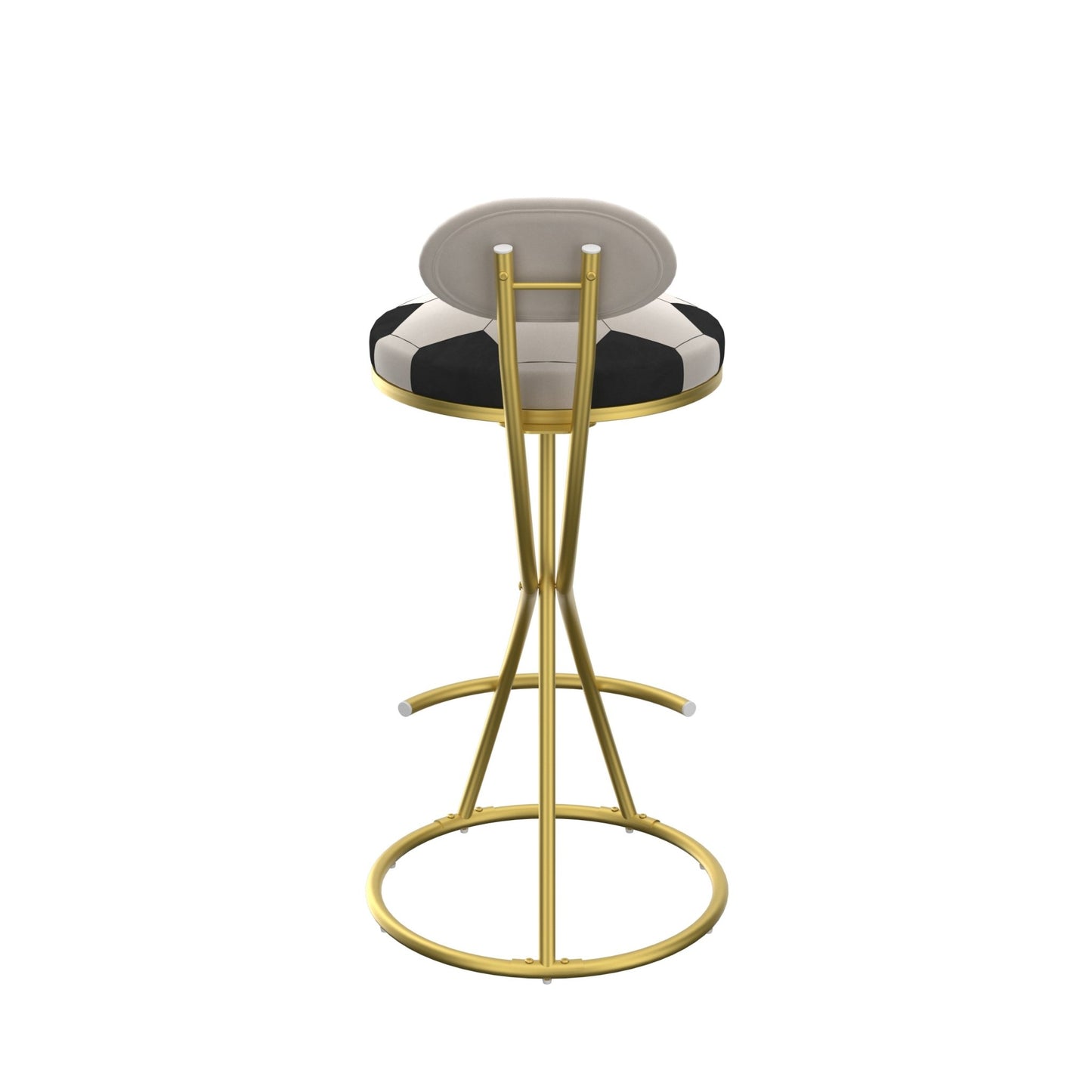 Football Print Bar Stools Set of 2 Upholstered Counter Height Barstool for Kitchen Island S - shaped Velvet Metal Dining Chairs (Gold Frame & Creamy White Back) - 1st Choice Furniture Direct