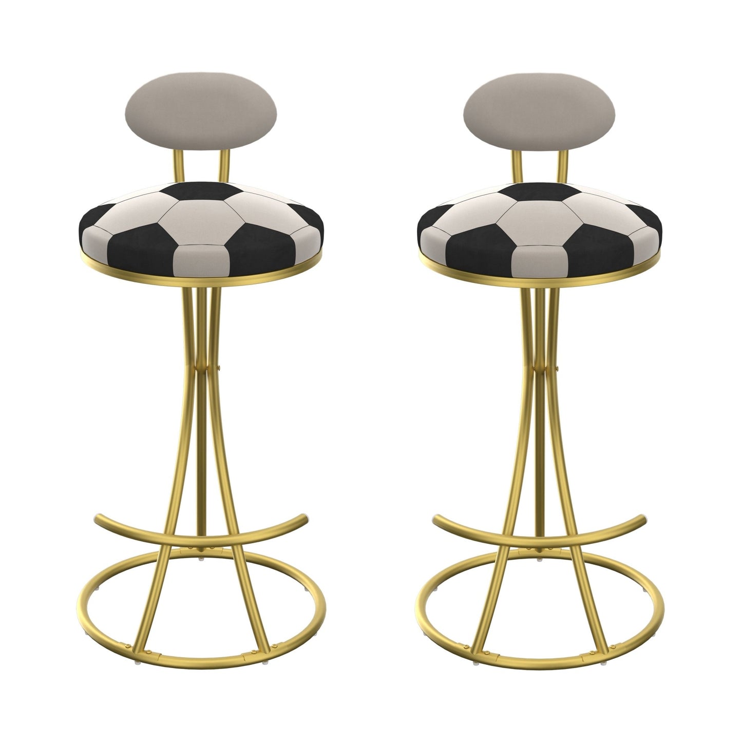 Football Print Bar Stools Set of 2 Upholstered Counter Height Barstool for Kitchen Island S - shaped Velvet Metal Dining Chairs (Gold Frame & Creamy White Back) - 1st Choice Furniture Direct
