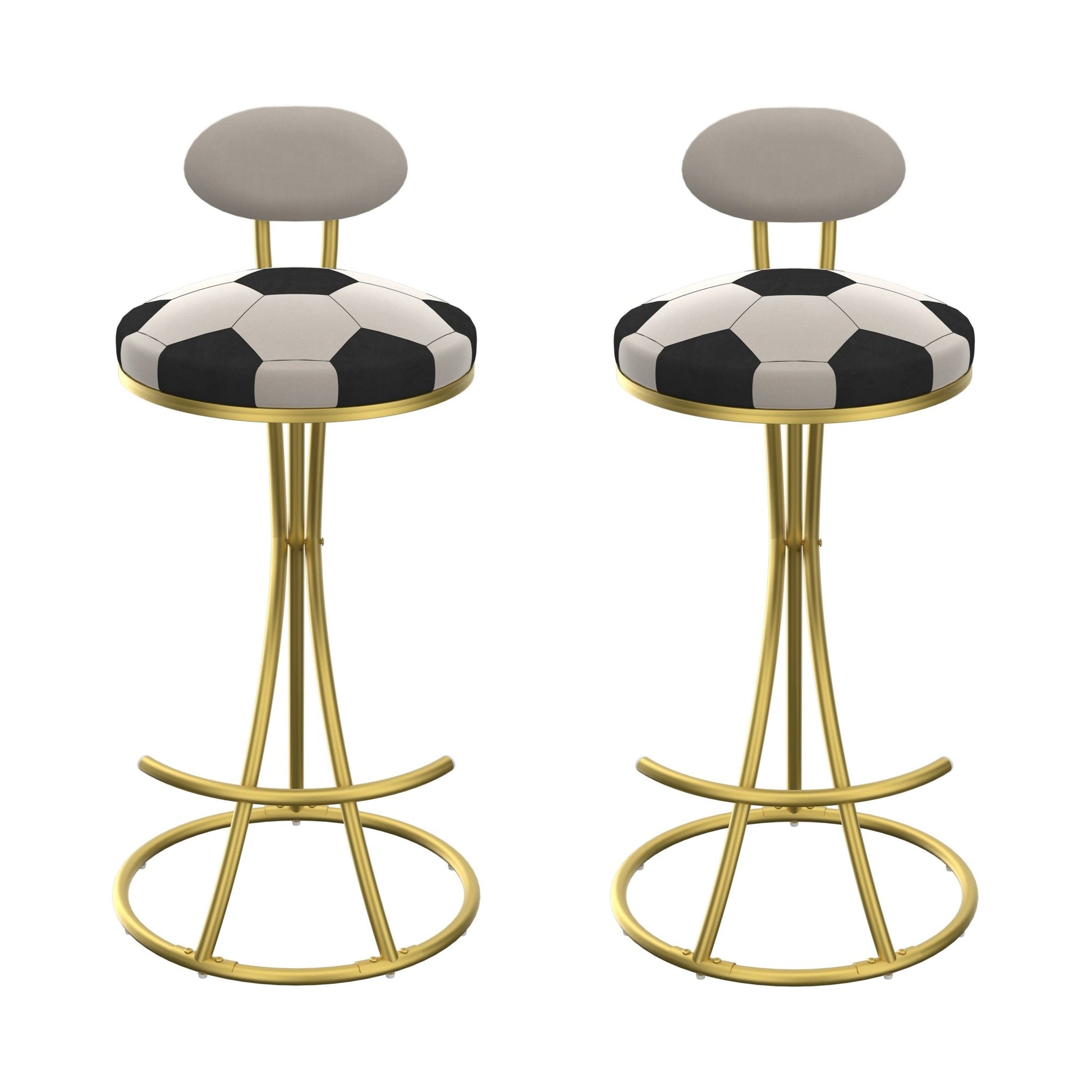 Football Print Bar Stools Set of 2 Upholstered Counter Height Barstool for Kitchen Island S - shaped Velvet Metal Dining Chairs (Gold Frame & Creamy White Back) - 1st Choice Furniture Direct