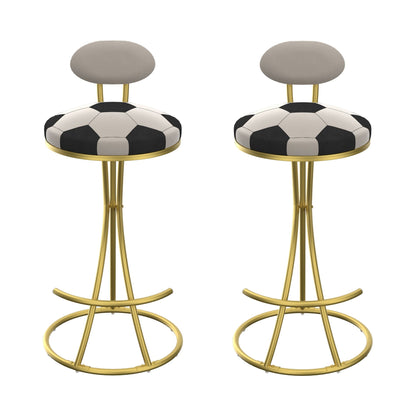 Football Print Bar Stools Set of 2 Upholstered Counter Height Barstool for Kitchen Island S - shaped Velvet Metal Dining Chairs (Gold Frame & Creamy White Back) - 1st Choice Furniture Direct