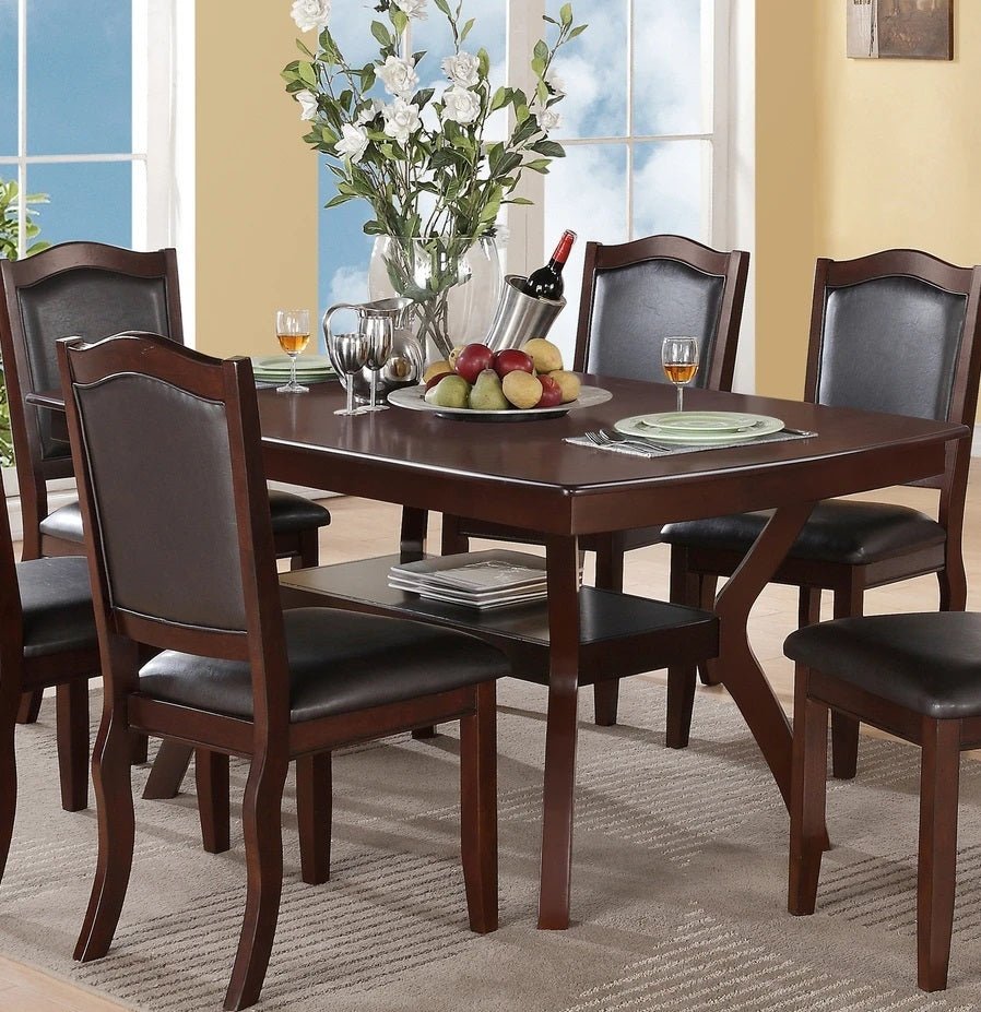 Formal Look 1pc Dining Table w Shelve Solidwood Espresso Finish Dining Room Furniture - 1st Choice Furniture Direct