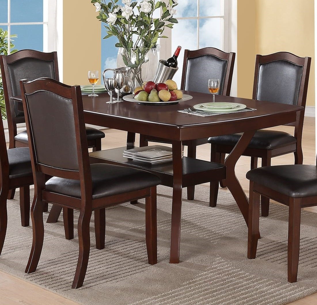 Formal Look 1pc Dining Table w Shelve Solidwood Espresso Finish Dining Room Furniture - 1st Choice Furniture Direct