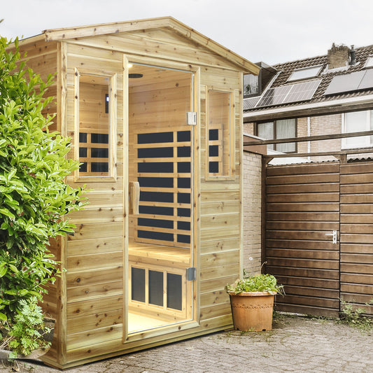 Four person Far - infrared Old fir outdoor sauna room - 1st Choice Furniture Direct
