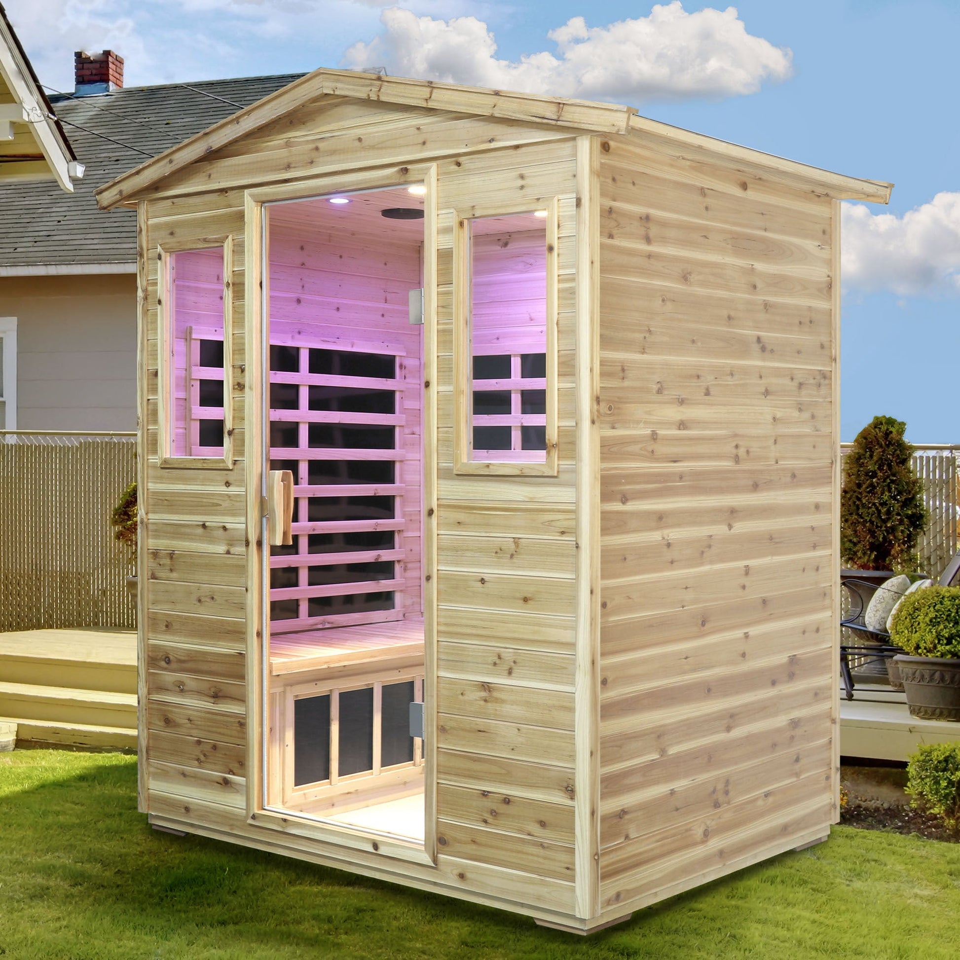 Four person Far - infrared Old fir outdoor sauna room - 1st Choice Furniture Direct