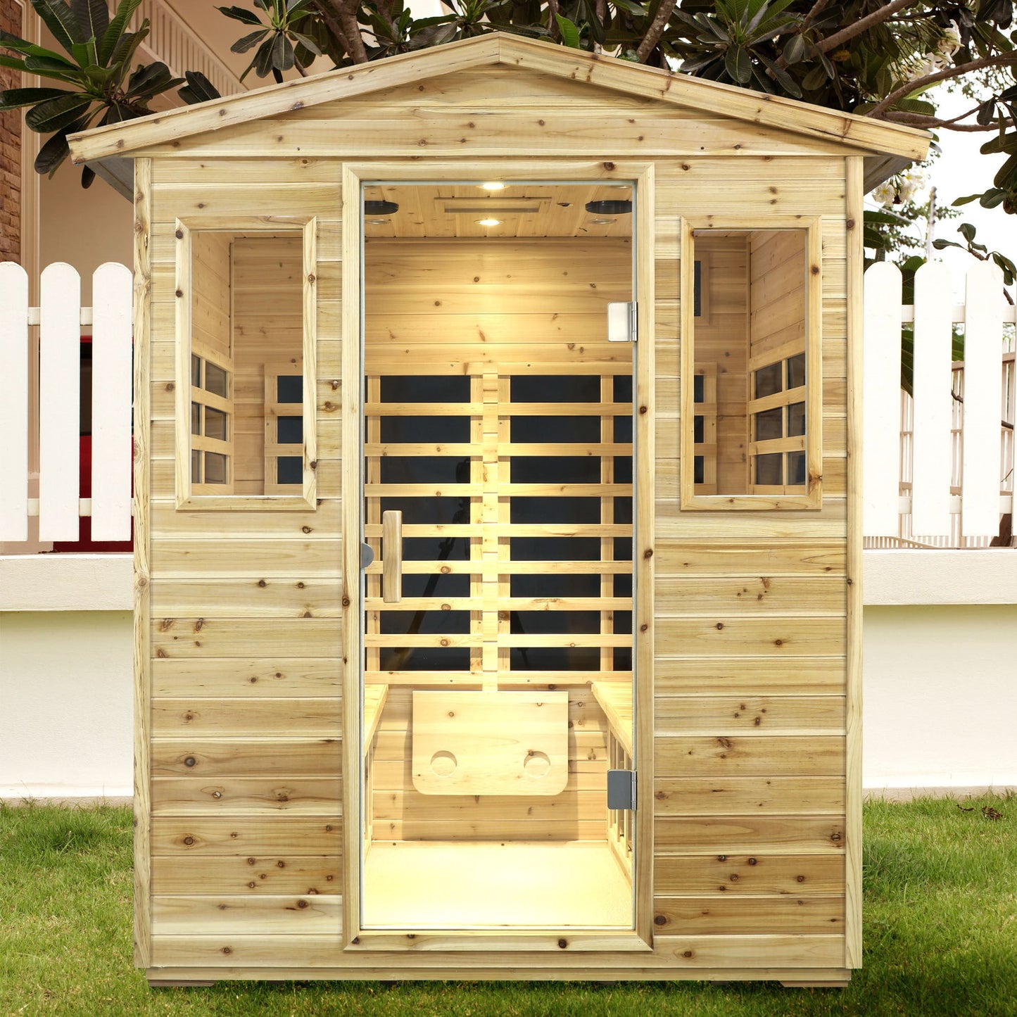 Four person Far - infrared Old fir outdoor sauna room - 1st Choice Furniture Direct