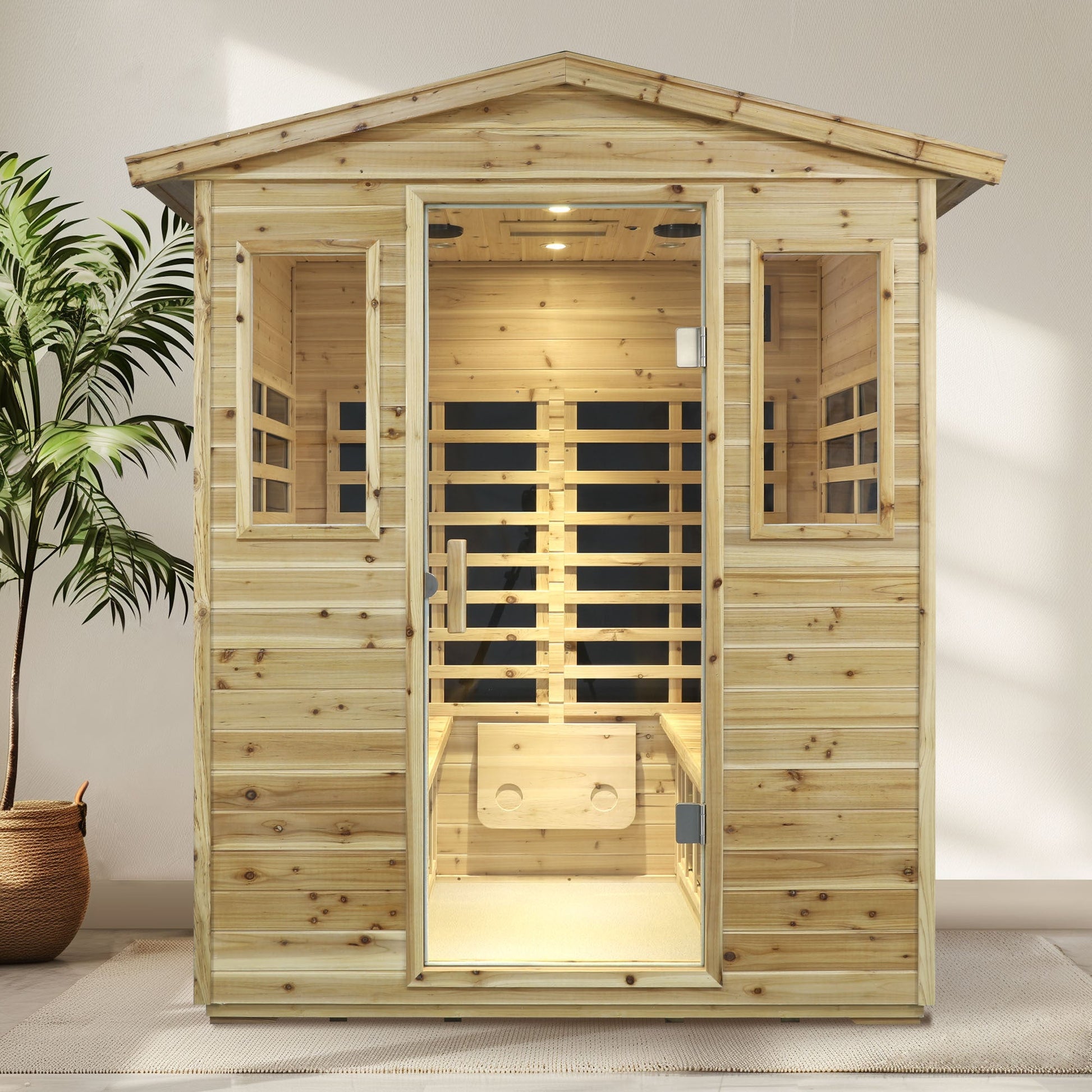 Four person Far - infrared Old fir outdoor sauna room - 1st Choice Furniture Direct