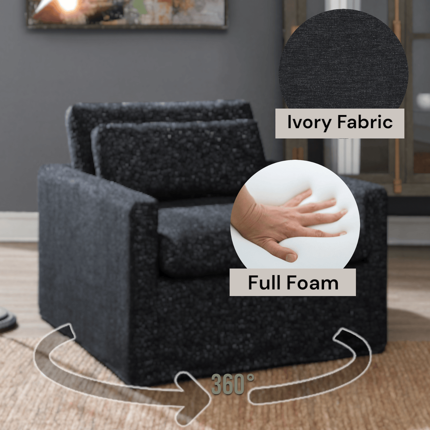Frederick Dark Gray Fabric Swivel Chair w/Pillow - 1st Choice Furniture Direct