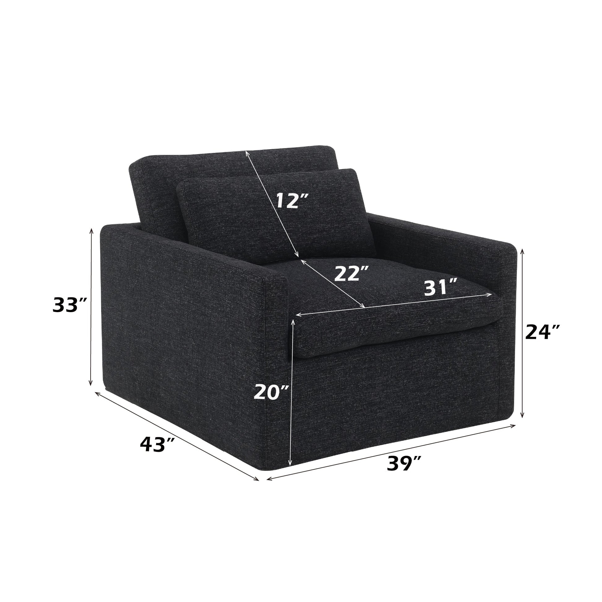 Frederick Dark Gray Fabric Swivel Chair w/Pillow - 1st Choice Furniture Direct