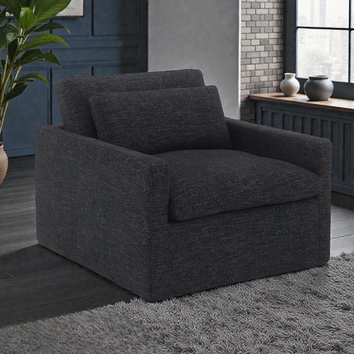 Frederick Dark Gray Fabric Swivel Chair w/Pillow - 1st Choice Furniture Direct