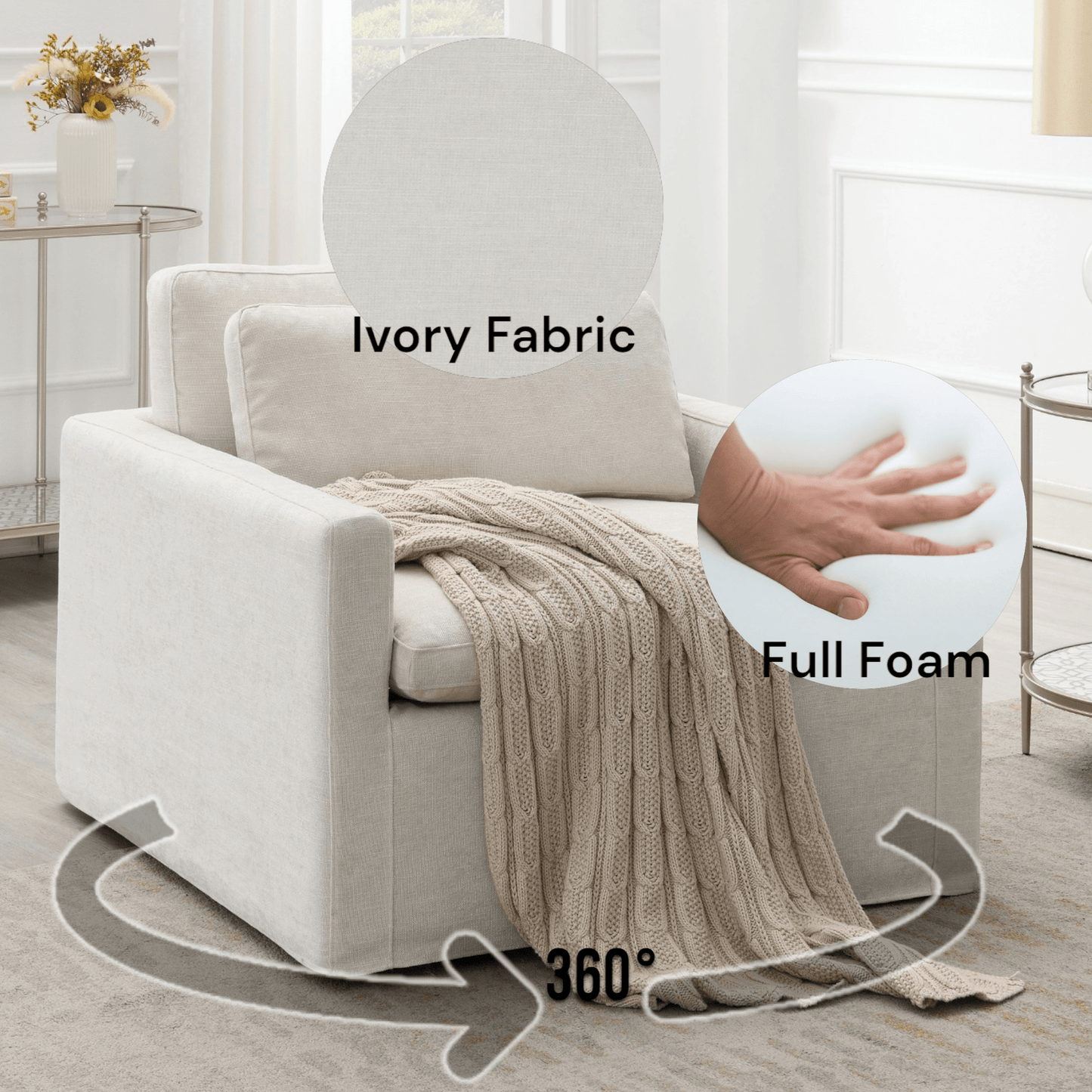 Frederick Ivory Fabric Swivel Chair w/Pillow - 1st Choice Furniture Direct