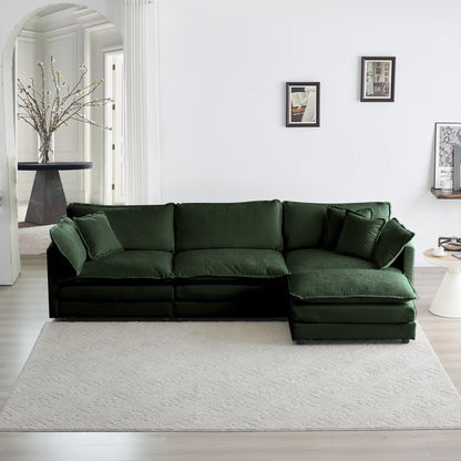 Free Combination Comfy Upholstery Modular Oversized L Shaped Sectional Sofa With Reversible Ottoman, Green Chenille - 1st Choice Furniture Direct