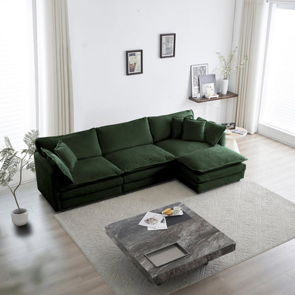 Free Combination Comfy Upholstery Modular Oversized L Shaped Sectional Sofa With Reversible Ottoman, Green Chenille - 1st Choice Furniture Direct