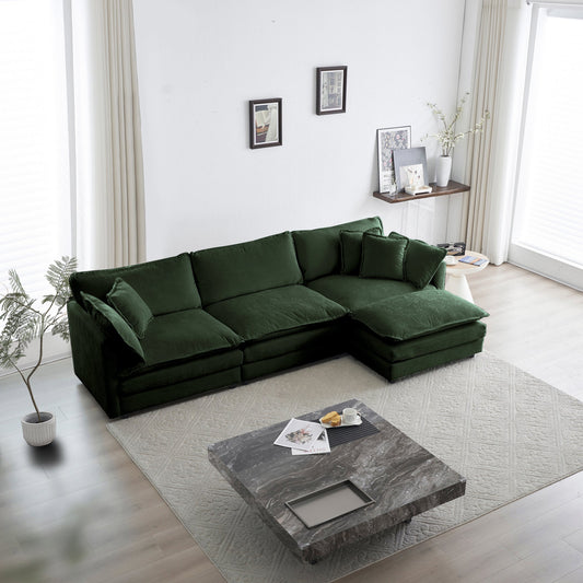 Free Combination Comfy Upholstery Modular Oversized L Shaped Sectional Sofa With Reversible Ottoman, Green Chenille - 1st Choice Furniture Direct