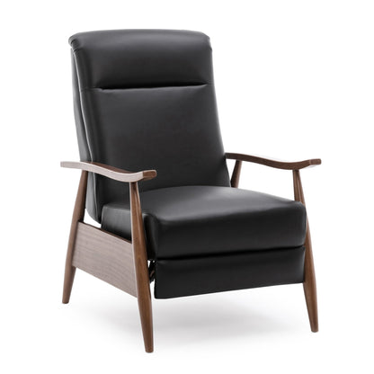 Fremont Leather Wood Arm Push Back Recliner Chair with Chestnut Brown Wood Arms - Black - 1st Choice Furniture Direct