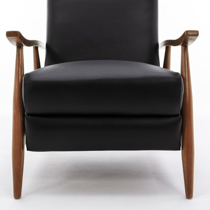 Fremont Leather Wood Arm Push Back Recliner Chair with Chestnut Brown Wood Arms - Black - 1st Choice Furniture Direct