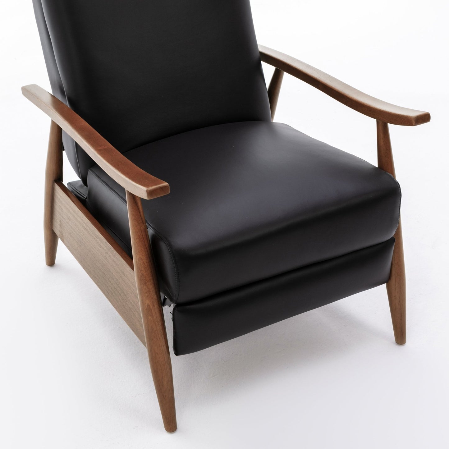 Fremont Leather Wood Arm Push Back Recliner Chair with Chestnut Brown Wood Arms - Black - 1st Choice Furniture Direct