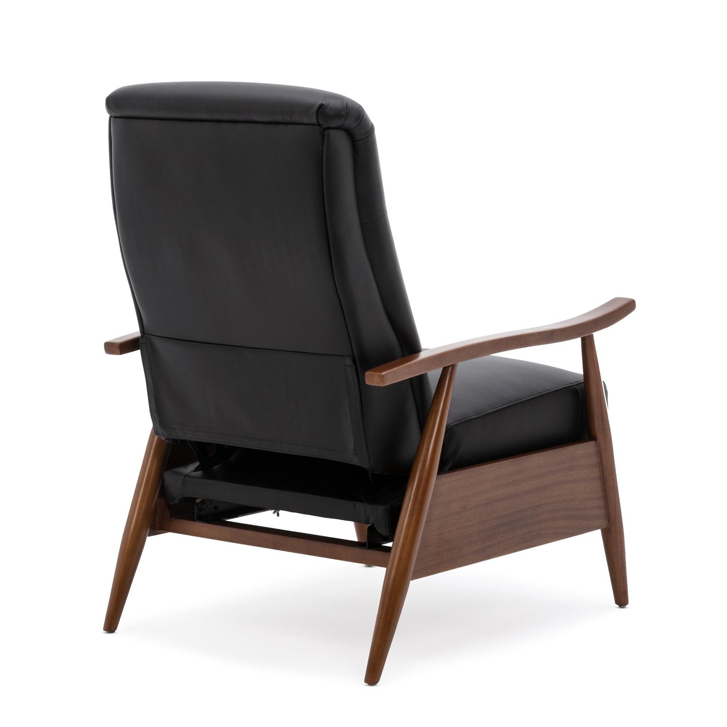 Fremont Leather Wood Arm Push Back Recliner Chair with Chestnut Brown Wood Arms - Black - 1st Choice Furniture Direct