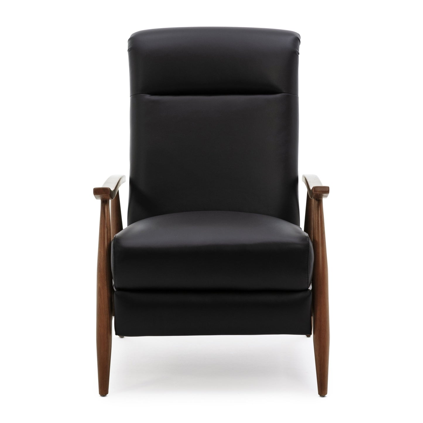 Fremont Leather Wood Arm Push Back Recliner Chair with Chestnut Brown Wood Arms - Black - 1st Choice Furniture Direct