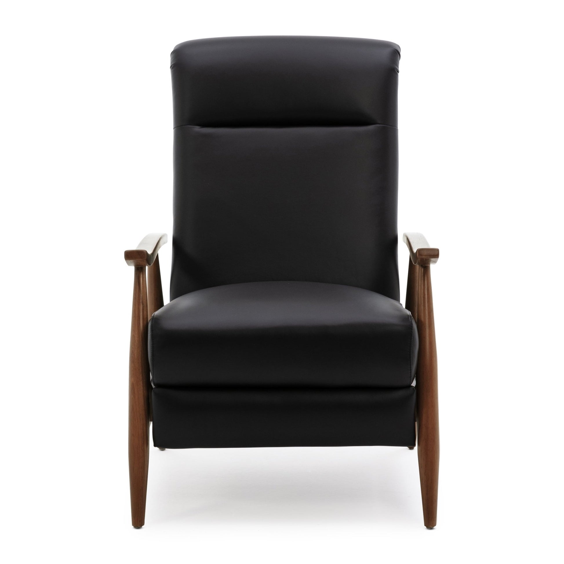 Fremont Leather Wood Arm Push Back Recliner Chair with Chestnut Brown Wood Arms - Black - 1st Choice Furniture Direct