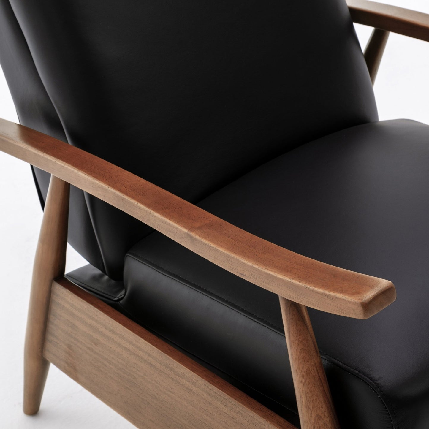 Fremont Leather Wood Arm Push Back Recliner Chair with Chestnut Brown Wood Arms - Black - 1st Choice Furniture Direct