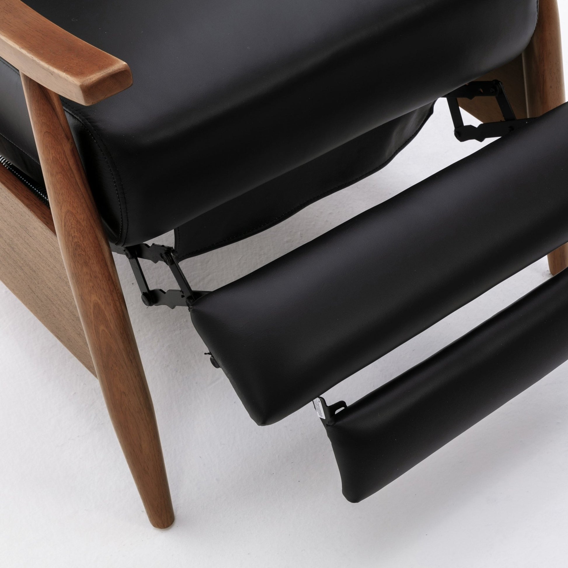 Fremont Leather Wood Arm Push Back Recliner Chair with Chestnut Brown Wood Arms - Black - 1st Choice Furniture Direct